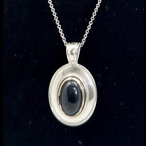 JAMES AVERY Sterling Silver 14K Ylw Gold Onyx Cabochon Pendant Necklace; RETIRED